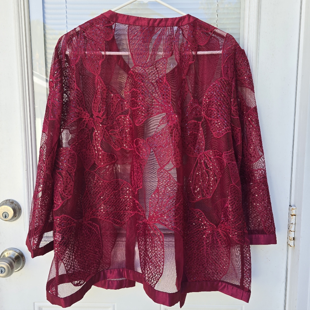 Chicos Elegant Red Sheer Lace Jacket Xl